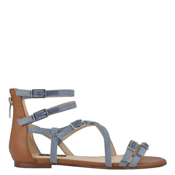 Nine West Lorna Casual Blue Brown Flat Sandals | South Africa 26X75-2B12